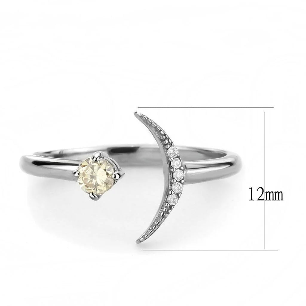 Womens Silver Rings High Polished (No Plating) 316L Stainless Steel Ring with AAA Grade CZ in Clear DA364
