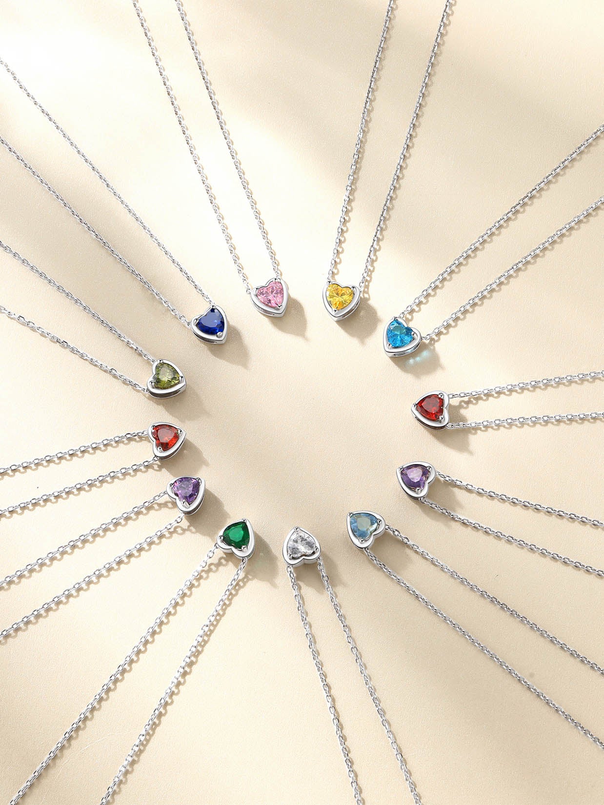 Silver Necklace 925 Sterling Silver Birthstone Love Heart Necklace Mother'S Day Gift