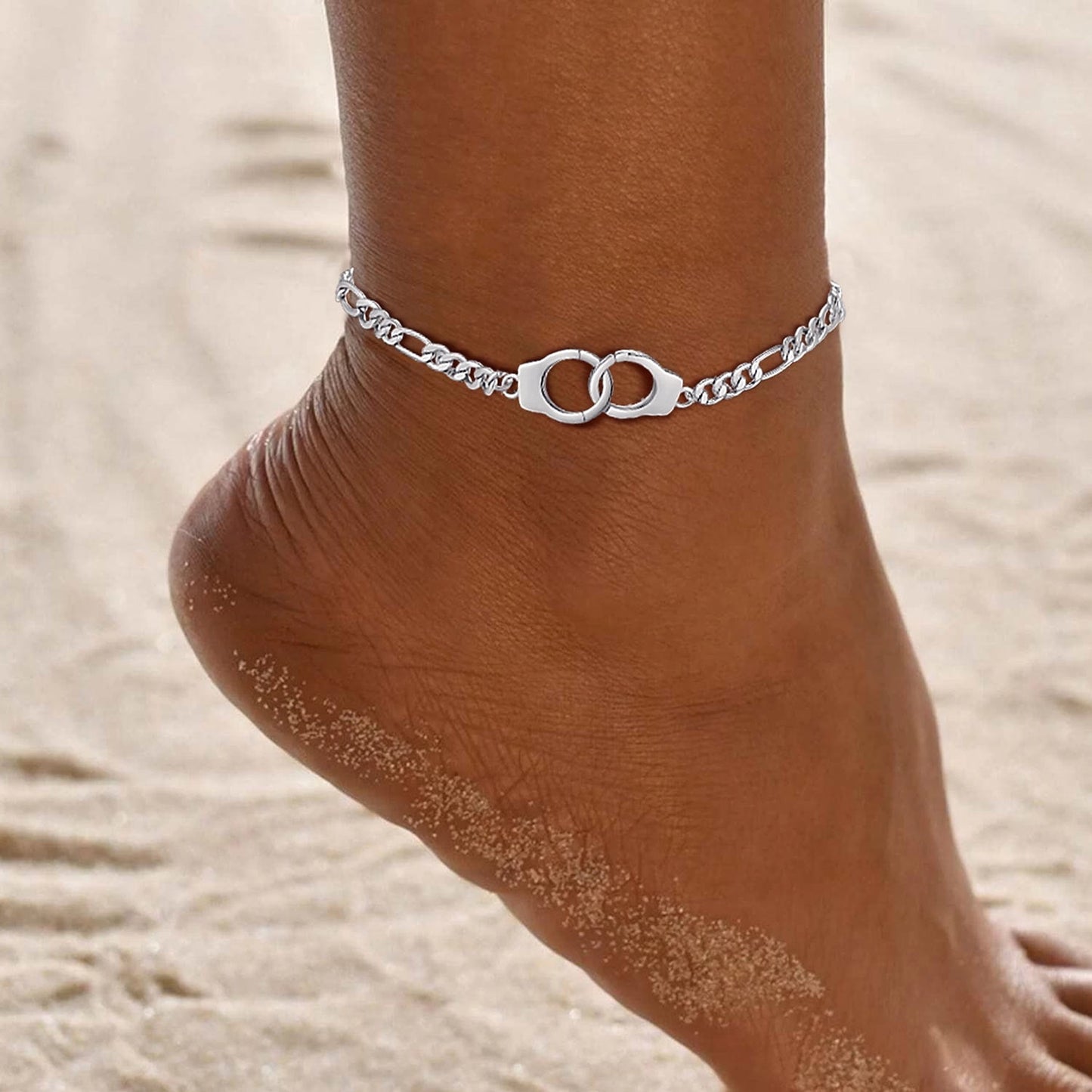 Handcuff Ankle Bracelets for Women Partners in Crime Anklets Silver Gothic Punk Jewelry 8.5" Adjustable Ankle Chain Foot Link Infinity Anklets for Mother'S Day Gift