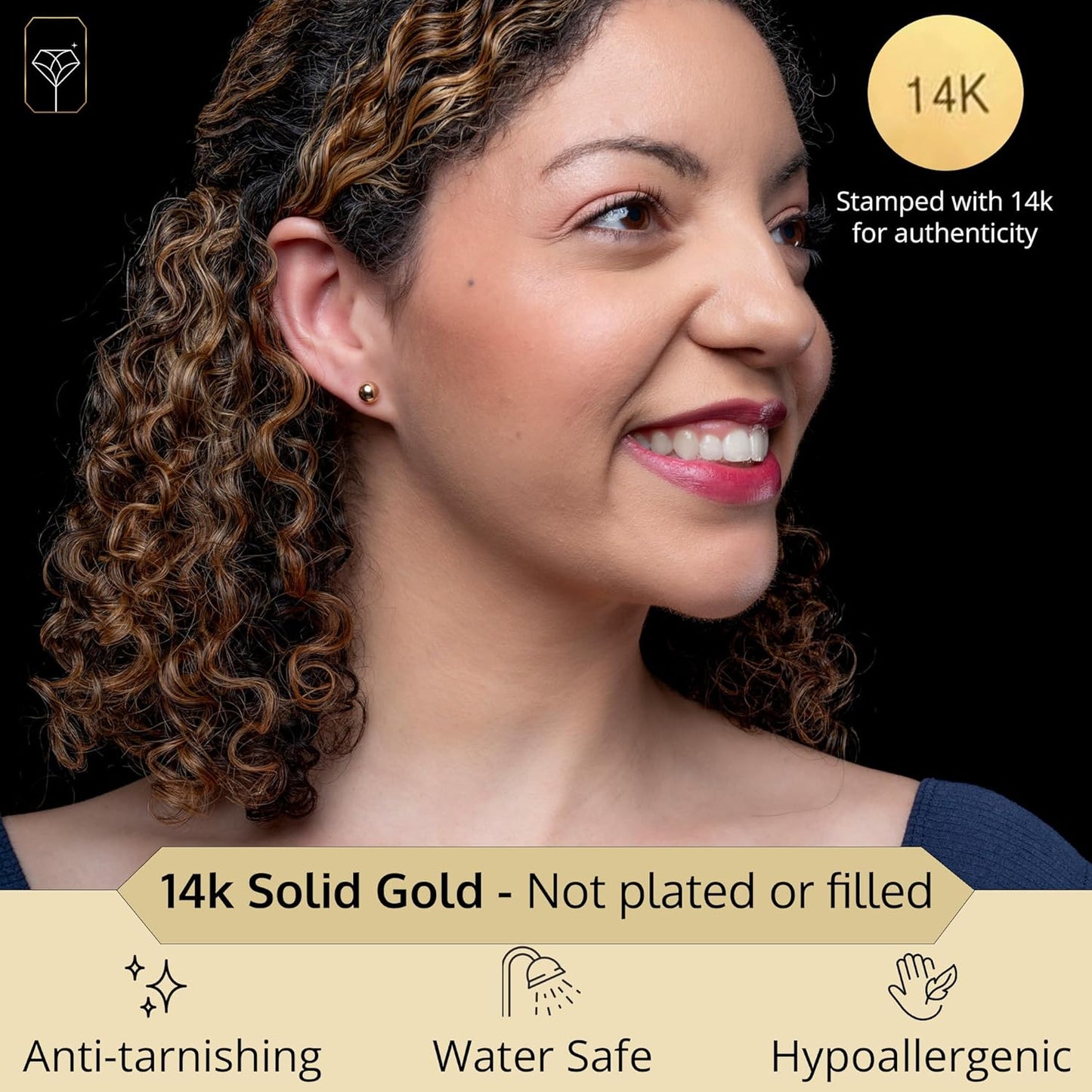 14K Gold Stud Earrings for Women | Yellow Solid Gold Flat & Full Ball Earrings with Gold Butterfly Backs | 4MM-8MM Hypoallergenic Real 14K Button Ball Studs for Women & Men by