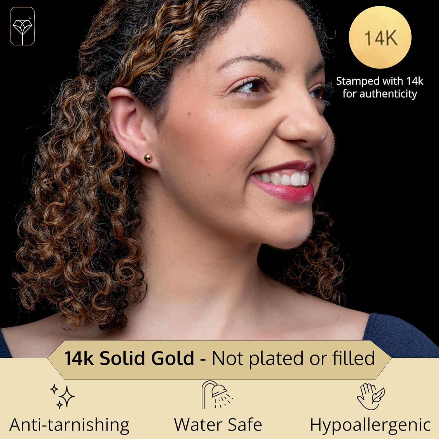 14K Gold Stud Earrings for Women | Yellow Solid Gold Flat & Full Ball Earrings with Gold Butterfly Backs | 4MM-8MM Hypoallergenic Real 14K Button Ball Studs for Women & Men by