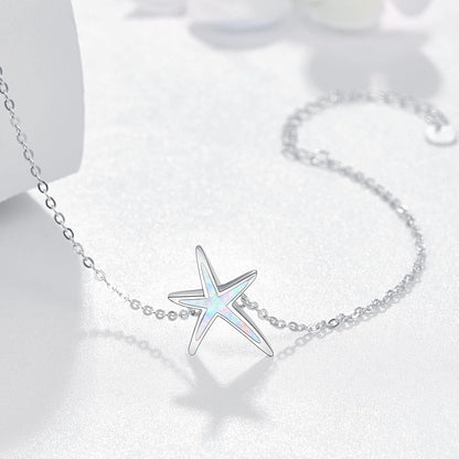 Starfish Bracelet 925 Sterling Silver with White Fire Opal Chain Bracelets Ocean Jewelry Birthday for Women