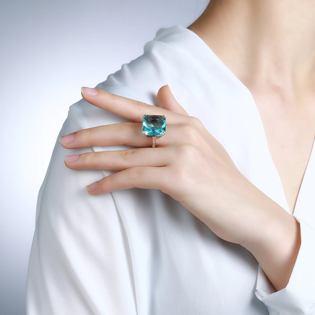 Original 925 Sterling Silver Aquamarine Gemstone Ring for Women Vintage Sparkling Birthstone Square Big Stone Jewelry Handmade