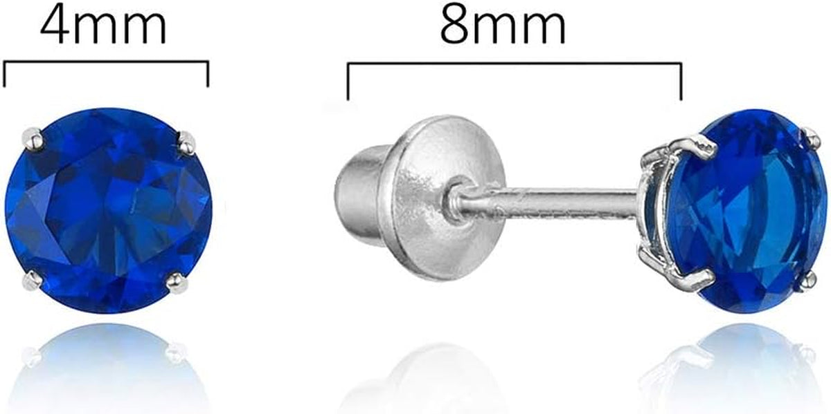 925 Sterling Silver Rhodium Plated 4Mm Cubic Zirconia Stud Screwback Baby Girls Earrings