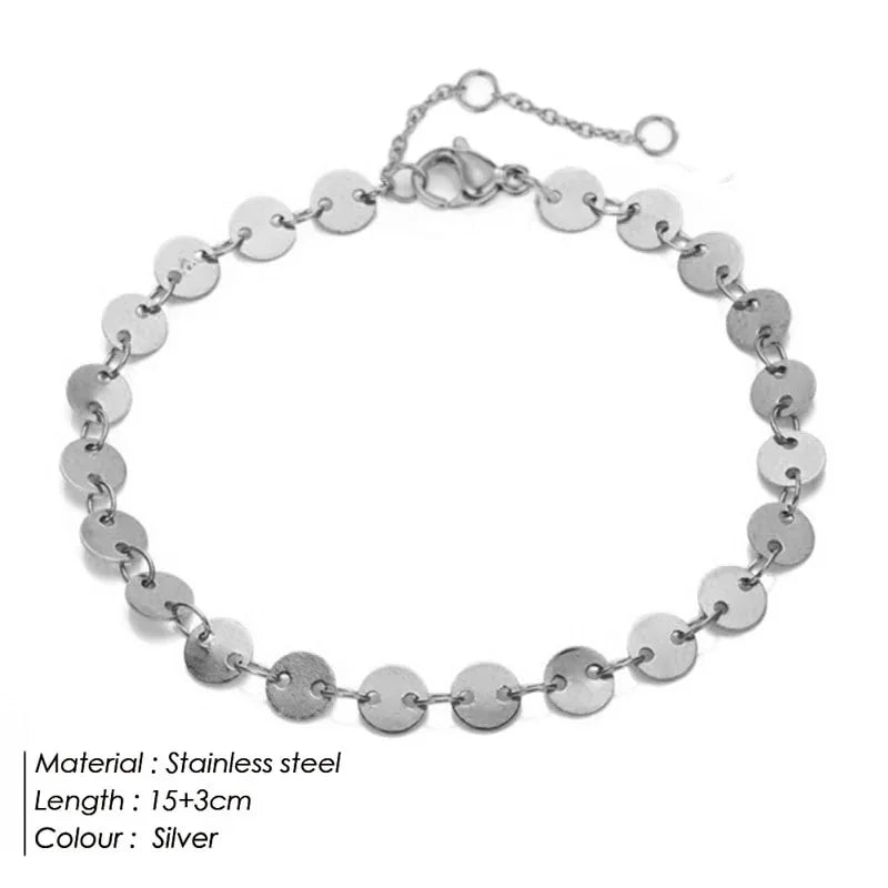 Popular Vintage Bracelet 18K Gold Plated Chain Stainless Steel Waterproof Handmade Disc round Bracelet for Women