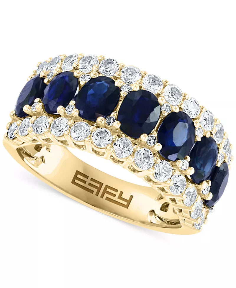 EFFYÂ® Blue & White Sapphire Ring (3-1/2 Ct. T.W.) & Diamond (1/20 Ct. T.W.) in 14K White Gold. (Also Available Emerald and Pink Sapphire)