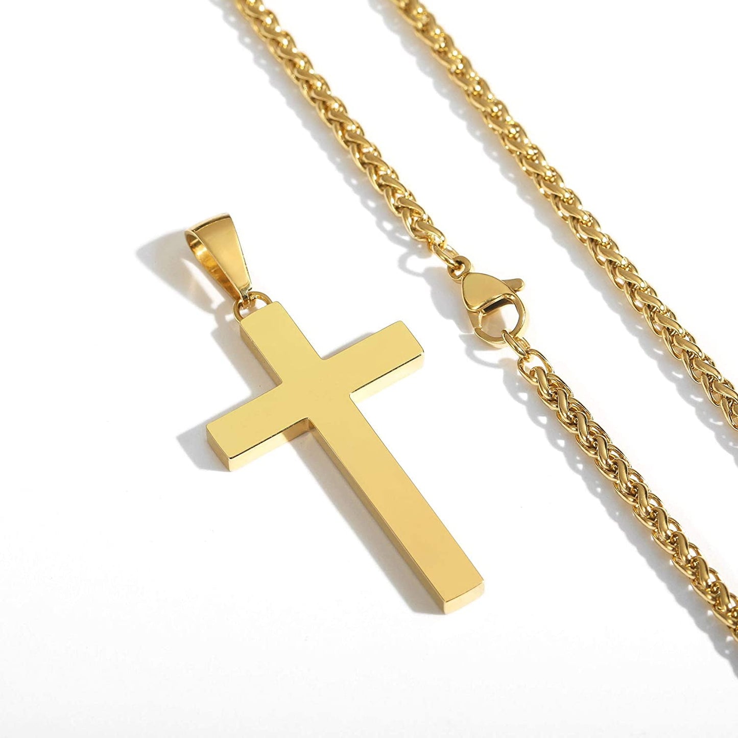 Gold Cross Necklaces for Men Stainless Steel Cross Pendant Chain Catholic Religious Christian Birthday Jewelry Gifts Ideas Dad Husband Son Tween Preteen Boyfriend Teen Teenage Age