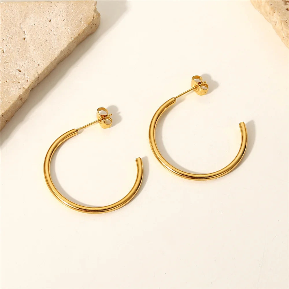 New Fashion round Circle Earrings Female Gold Silver Color Stainless Steel Stud Earrings for Women 2023 Trend Party Jewelry Gift
