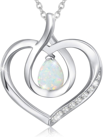 Heart Birthstone Necklace for Women Sterling Silver Genuine or Created Gemstone Forever Love Pendant Necklace Fine Jewelry Anniversary Birthday Gifts for Women Mom Wife