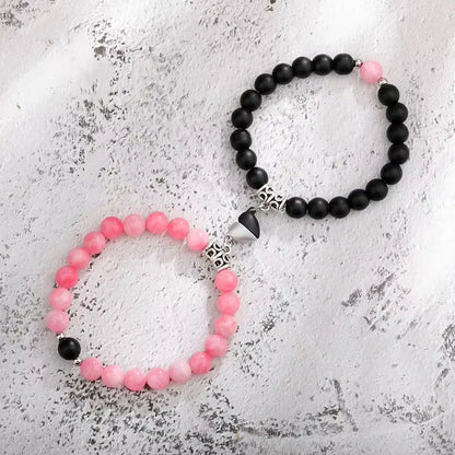 2Pcs/Set Natural Stone Beaded Heart Magnet Attraction Couple Bracelets for Women Men Simple Love Relationship Bracelet Jewelry