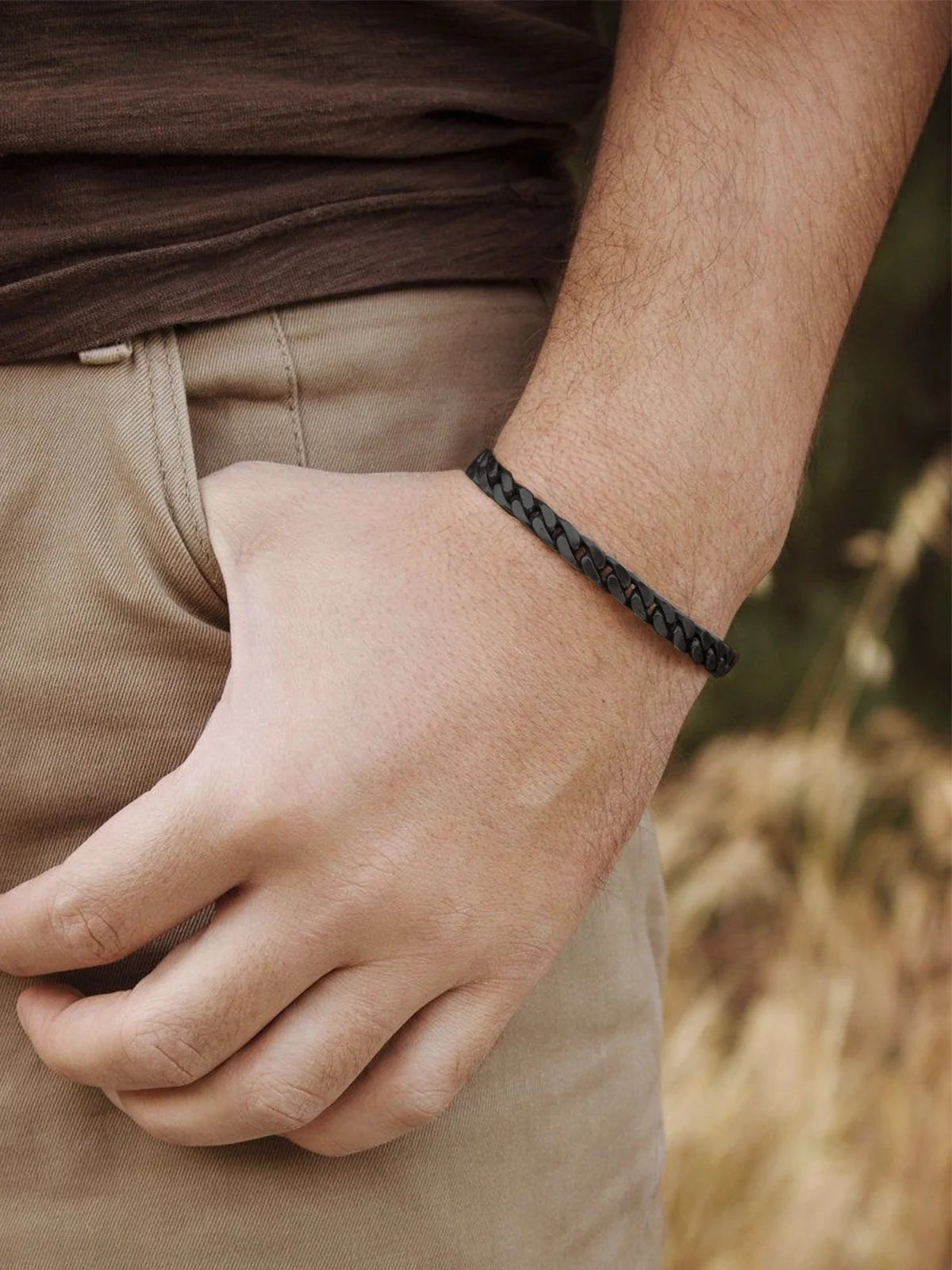 Men Chain Bracelet Black Cuban Curb Bracelet 6MM 7.5 Inch Wrist Bracelet Mens Stainless Steel Jewelry