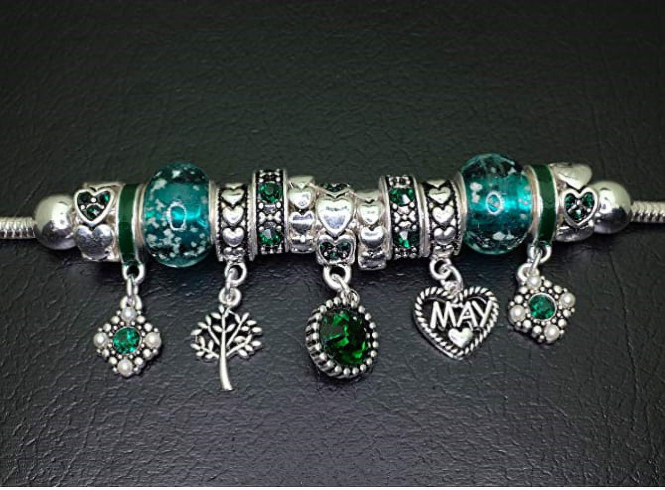 Birthstone Bracelet Multi-Color Charm Beads Silvertone