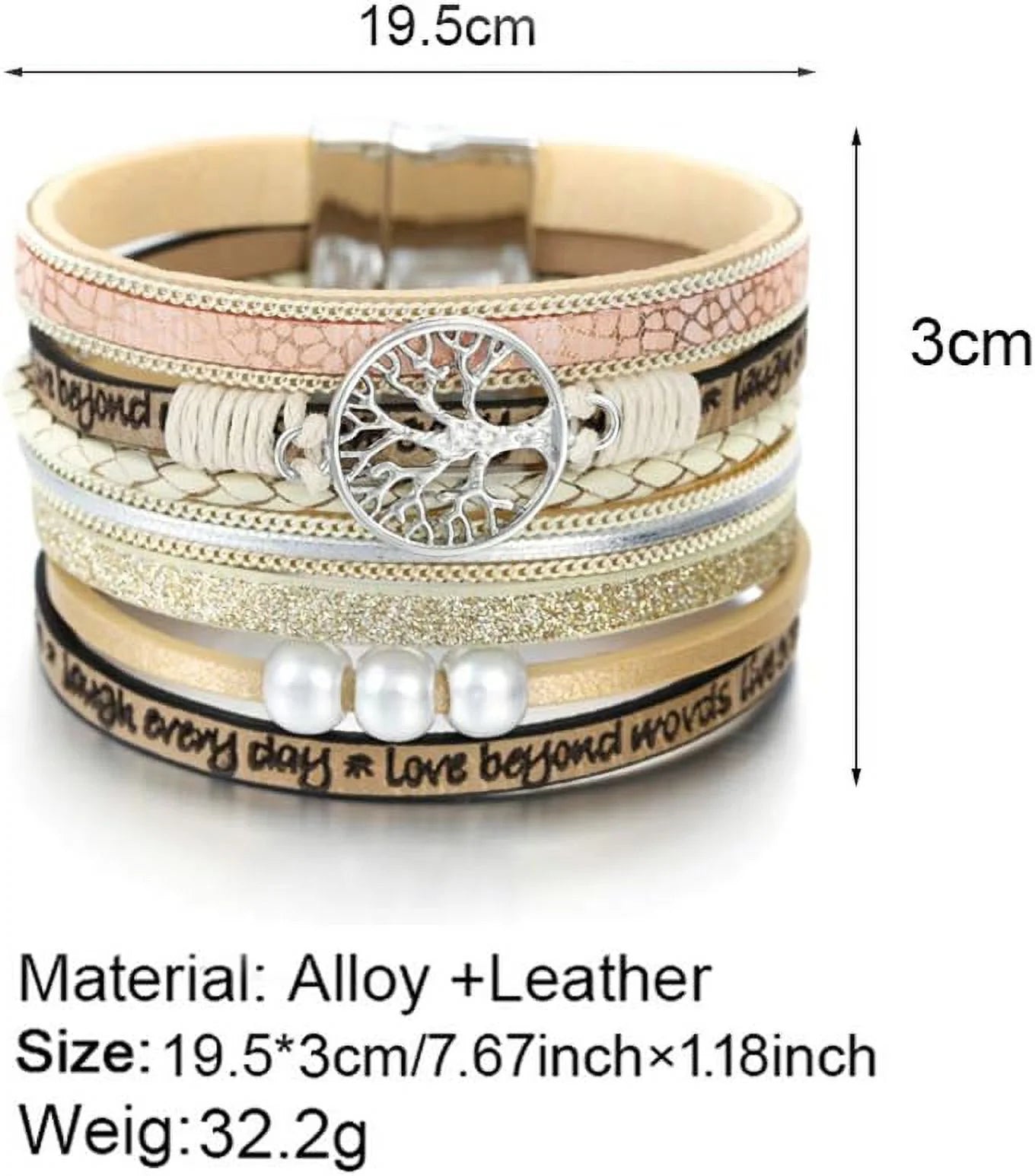 Tree of Life Leather Bracelets for Women.Colorful Multi-Layer Wrapped Wristband Bracelets for Women,Birthday Easter Basket Stuffers Jewelry Gifts for Teens Girls (Beige)