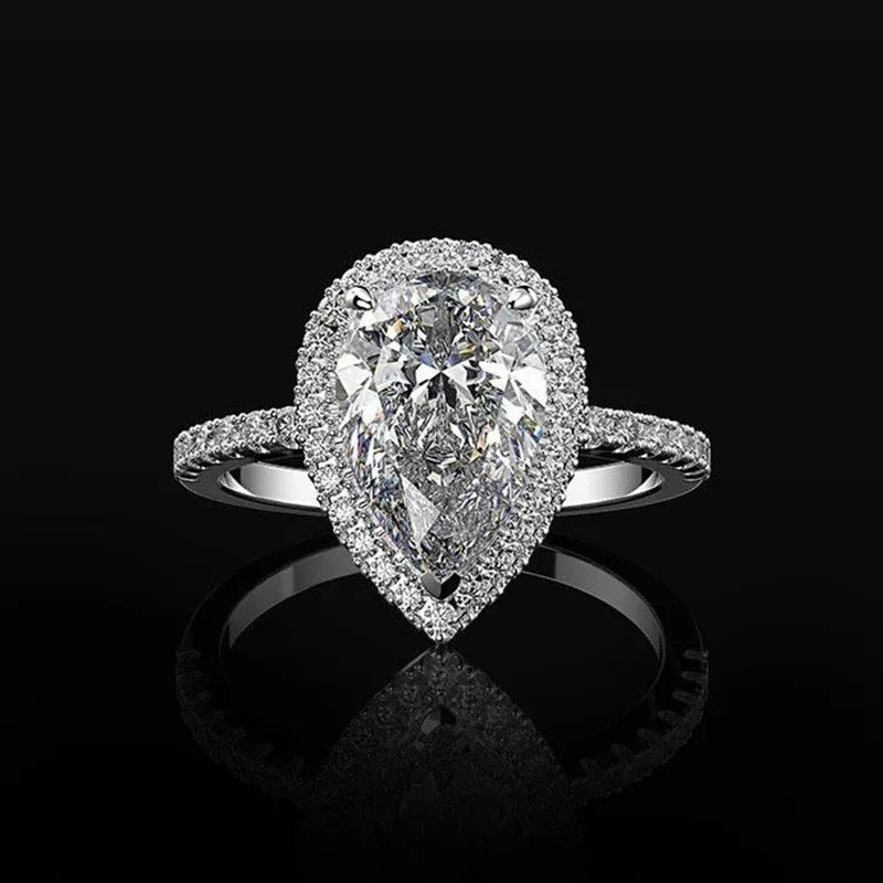 Trendy Silver Plated Stainless Steel Rings for Women Water Drop Zircon Wedding Ring Jewelry Accessories