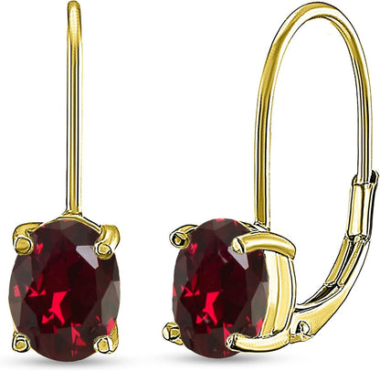 Sterling Silver 8X6Mm Oval Genuine, Created or Simulated Gemstone Birthstone Leverback Drop Earrings for Women