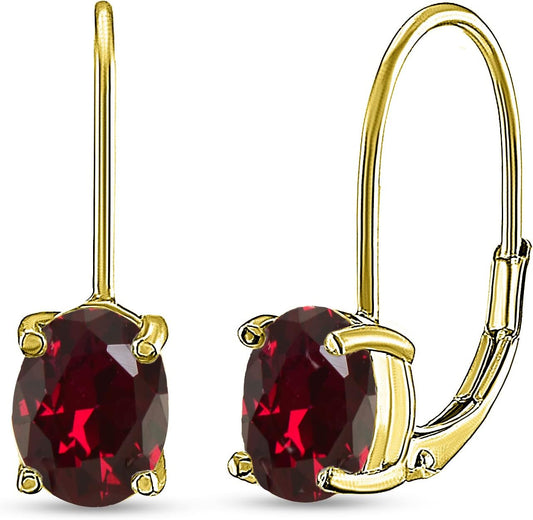Sterling Silver 8X6Mm Oval Genuine, Created or Simulated Gemstone Birthstone Leverback Drop Earrings for Women