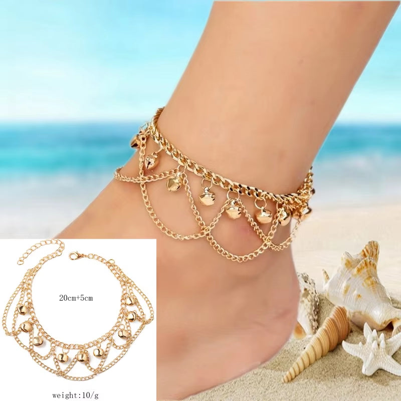 New Fashion Summer Beach Foot Chain Jewelry for Women Exquisite Gold Silver Color Shiny Rhinestones Ankle Bracelets Anklet