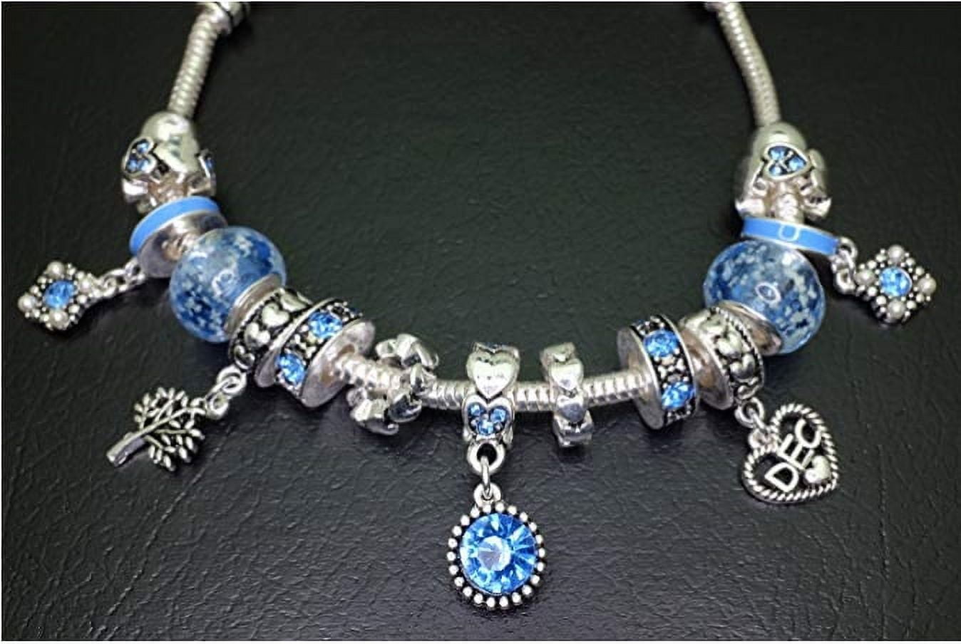 Birthstone Bracelet Multi-Color Charm Beads Silvertone