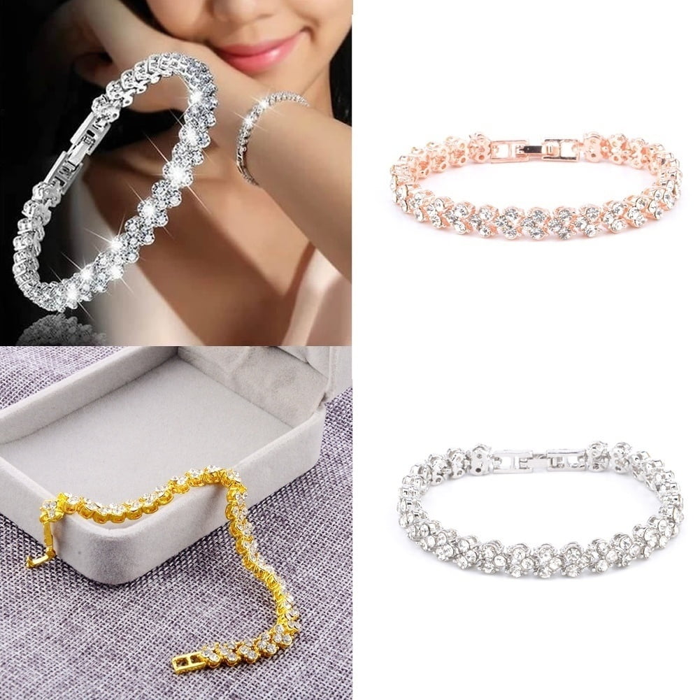Fashion 925 Sterling Silver Crystal Diamond Bracelets Gifts Roman Style Woman