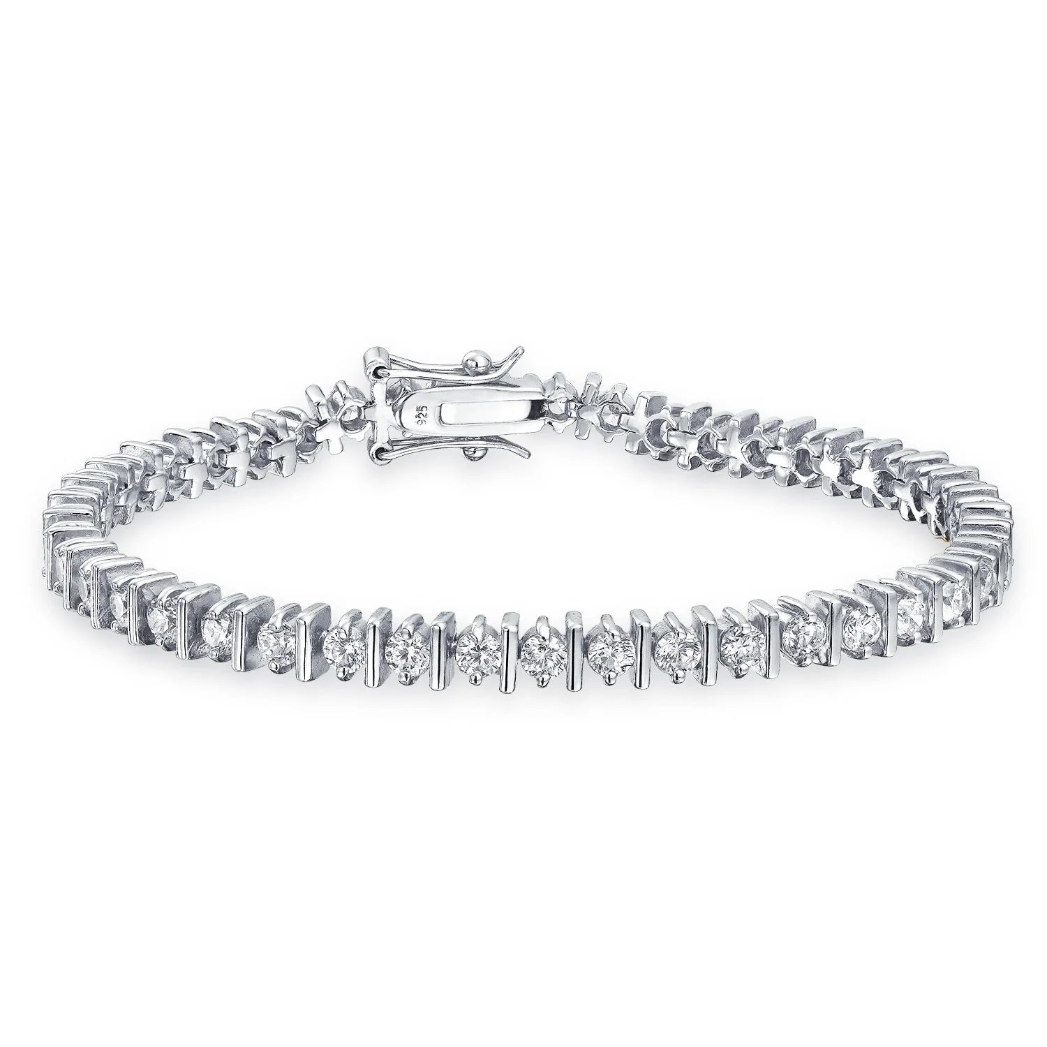 Womens Modern Bridal Jewelry 10CT CZ Solitaire Tennis Bracelet Sterling Silver 7 Inch