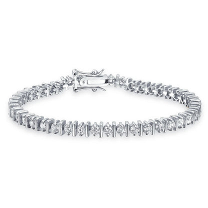 Womens Modern Bridal Jewelry 10CT CZ Solitaire Tennis Bracelet Sterling Silver 7 Inch