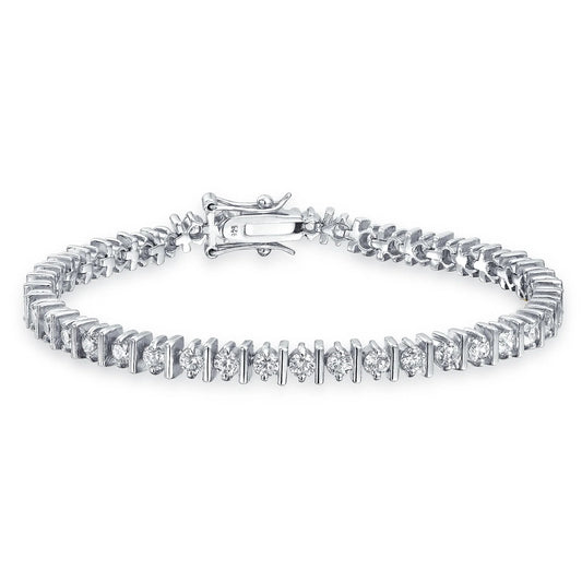 Womens Modern Bridal Jewelry 10CT CZ Solitaire Tennis Bracelet Sterling Silver 7 Inch