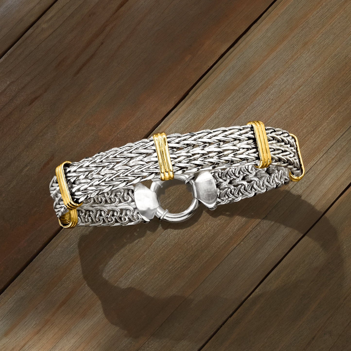 Two-Tone Double Wheat-Link Bracelet in Sterling Silver and 14Kt Gold over Sterling, Women'S, Adult