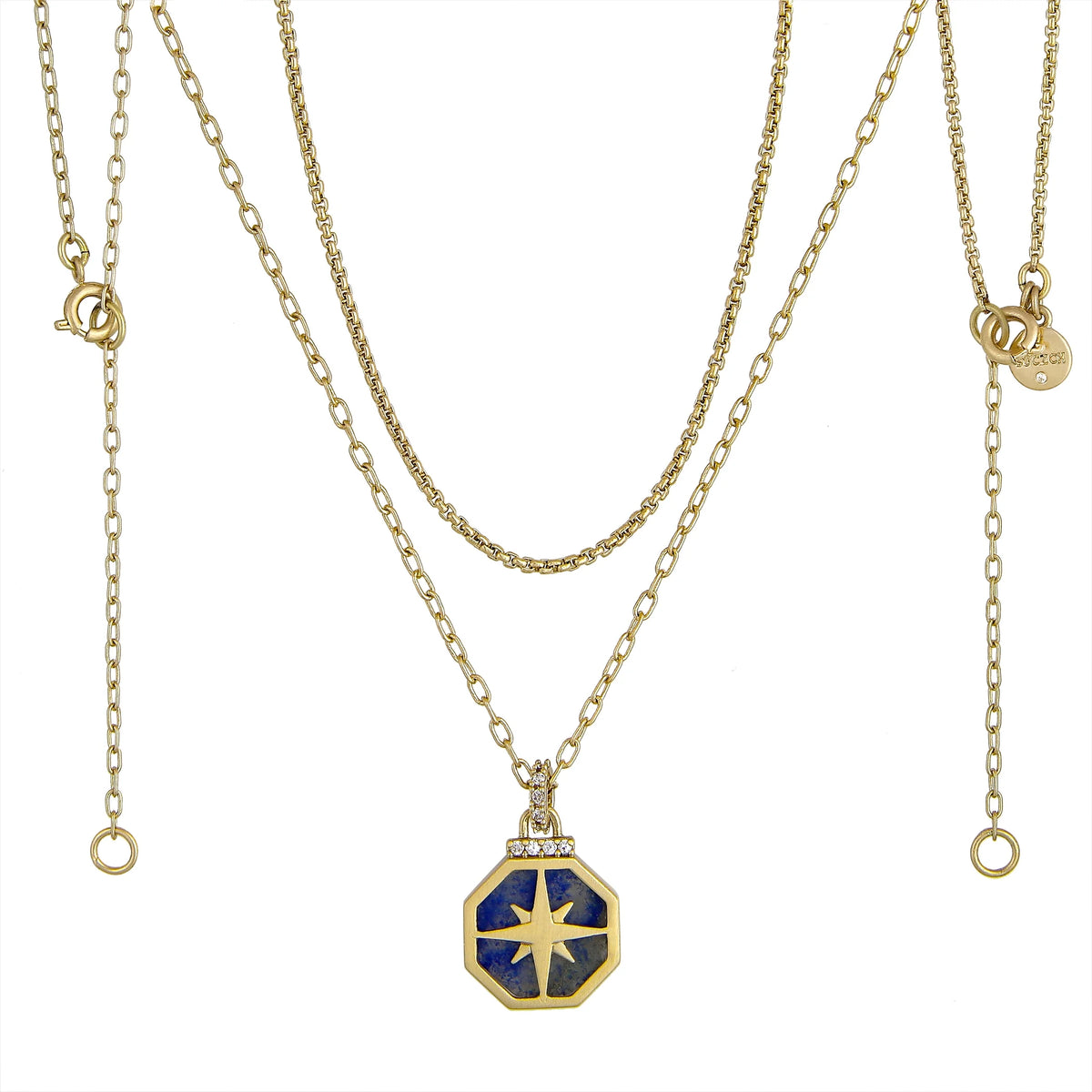 14KT Gold Flash Plated Double Necklace Set with Genuine Stone Adult