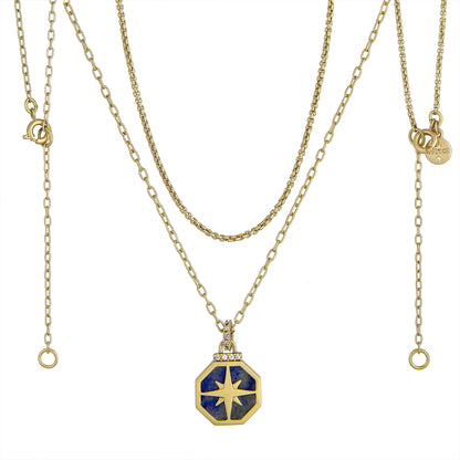 14KT Gold Flash Plated Double Necklace Set with Genuine Stone Adult