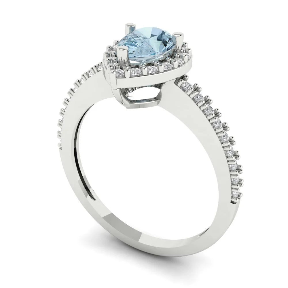 Solitaire with Accents Engagement Ring for Women - 0.755Ct Simulated Blue Diamond in 14K White Gold Promise Ring