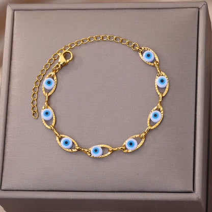 Gothic Rainbow Evil Eye Bracelets for Women Stainless Steel Gold Color Turkish Demon Chain Charm Bracelet Summer Beach Jewelry