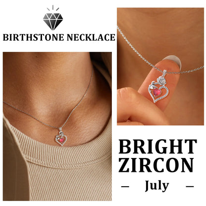 925 Sterling Silver Birthstone Necklace Rose Flower Heart Pendant Jewelry Christmas Valentines Mother'S Day Gifts for Women Mom Wife/Lover