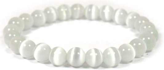 Natural Selenite Bracelet 8Mm for Reiki Healing and Vastu Correction Protection Concentration Spirituality and Increasing Creativity