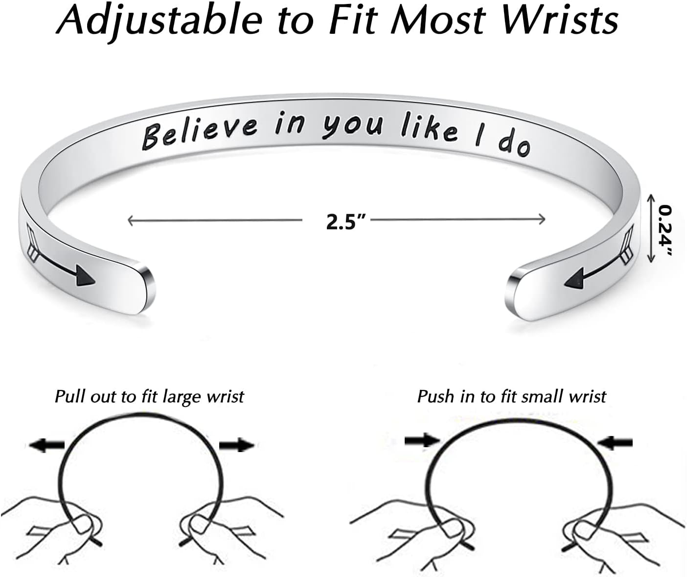 Inspirational Bracelets for Women Teen Girls Personalized Gifts for Daughter Granddaughter Mom Sister Friends Stainless Steel Engraved Cuff Birthday Easter Christmas