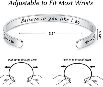 Inspirational Bracelets for Women Teen Girls Personalized Gifts for Daughter Granddaughter Mom Sister Friends Stainless Steel Engraved Cuff Birthday Easter Christmas