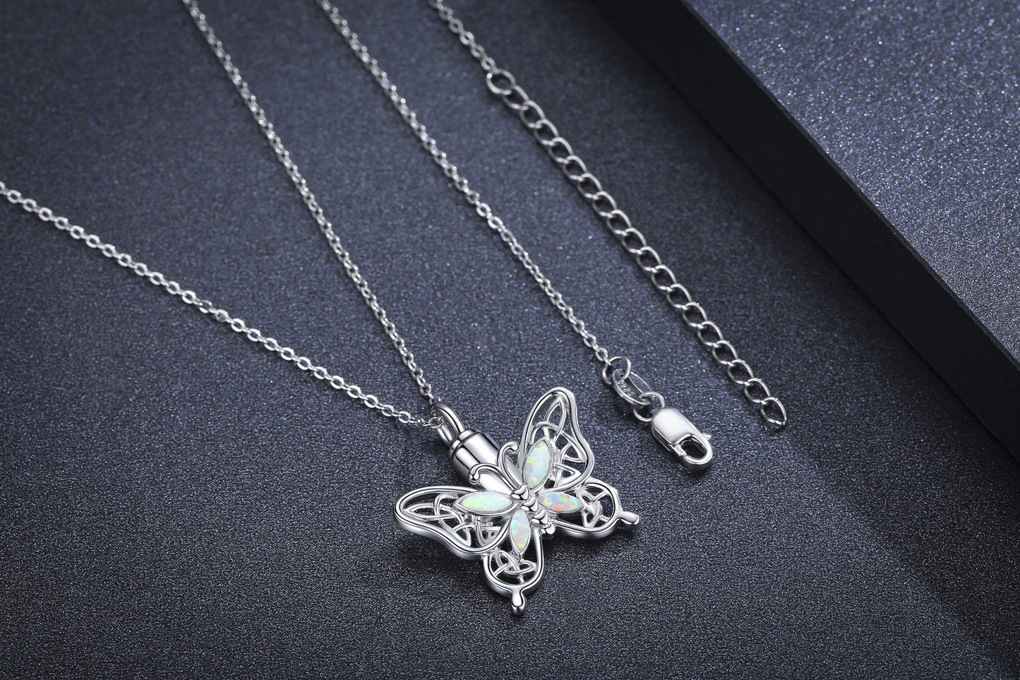 Opal Butterfly Urn Necklace for Ashes 925 Sterling Silver Celtic Knot Necklace Cremation Necklace for Ashes Keepsake Memorial Butterfly Cremation Jewelry Gifts for Women