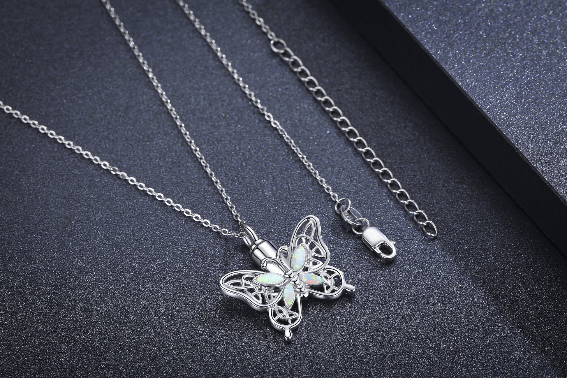 Opal Butterfly Urn Necklace for Ashes 925 Sterling Silver Celtic Knot Necklace Cremation Necklace for Ashes Keepsake Memorial Butterfly Cremation Jewelry Gifts for Women