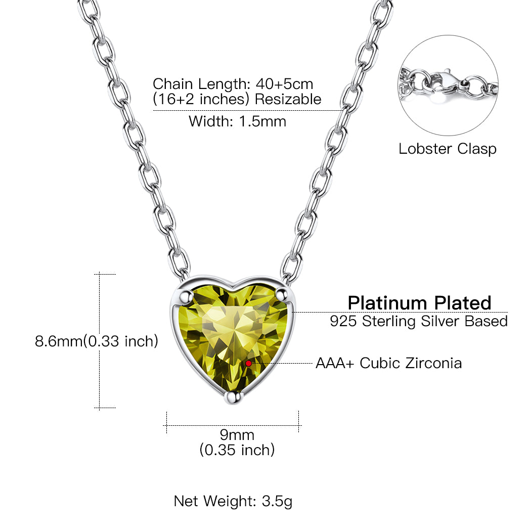Silver Necklace 925 Sterling Silver Birthstone Love Heart Necklace Gifts for Women