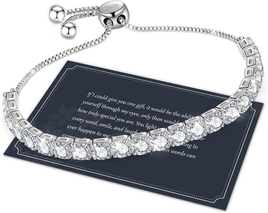 Silver Bracelet, S925 Tennis Bracelet with Sparkling 5A Cubic Zirconia Silver Bracelets for Women Adjustable Bracelet for Women Bracelets Womens Bracelet Women Gifts for Women Mom