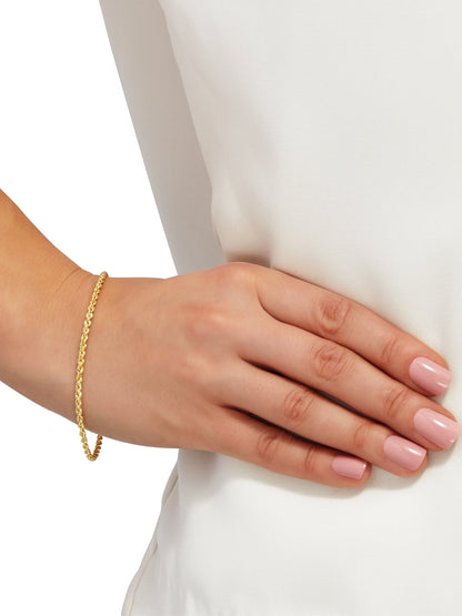 10K Yellow Gold 2.5Mm Glitter Rope Bracelet,7.5"