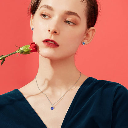Birthstone Stud Earrings for Women, 925 Sterling Silver Heart Created Diamond Studs Earrings Christmas/Birthday Gifts - September
