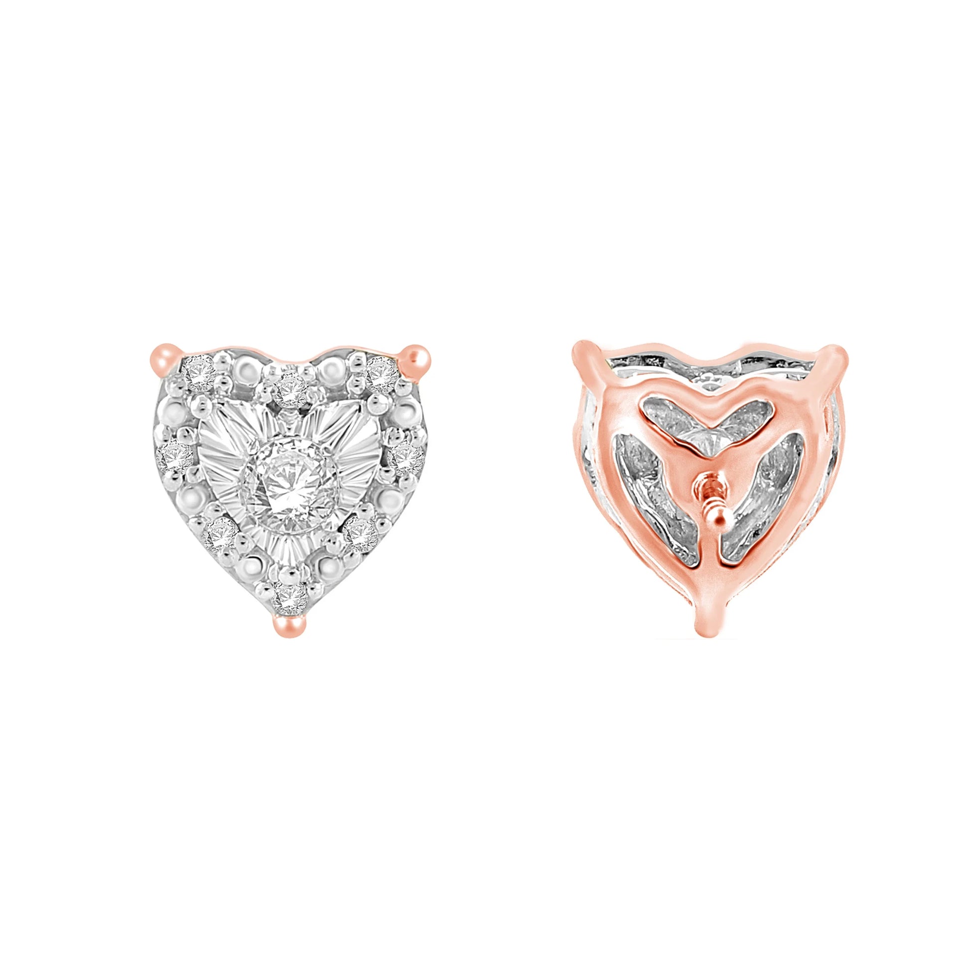 1/4 Cttw Diamond Halo Heart Stud Earrings in Rose Gold Plated Sterling Silver (Color H-I / Clarity I1-I2)