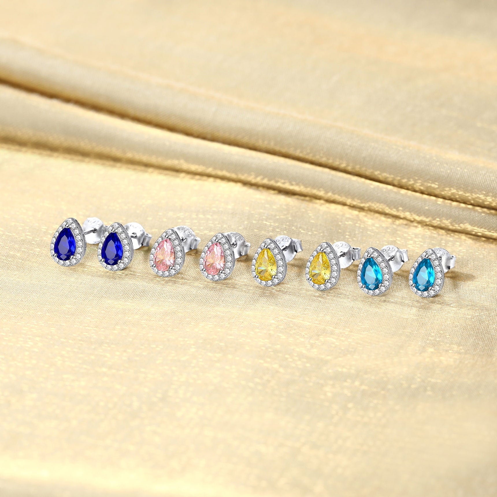 925 Sterling Silver Birthstone Stud Earrings for Women, Sparking October Teardrop Cut Diamond Earrings for Sensitive Ears