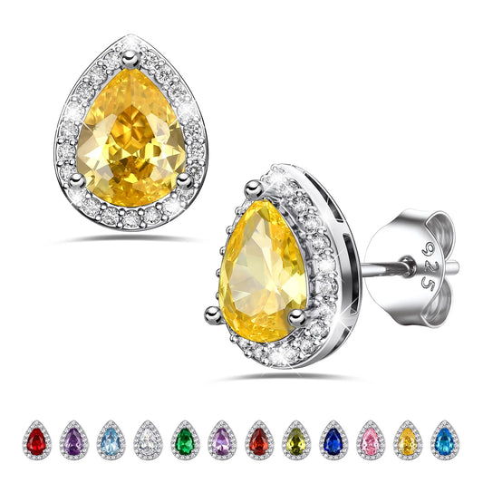 925 Sterling Silver Birthstone Stud Earrings for Women, Sparking November Teardrop Cut Diamond Earrings for Sensitive Ears