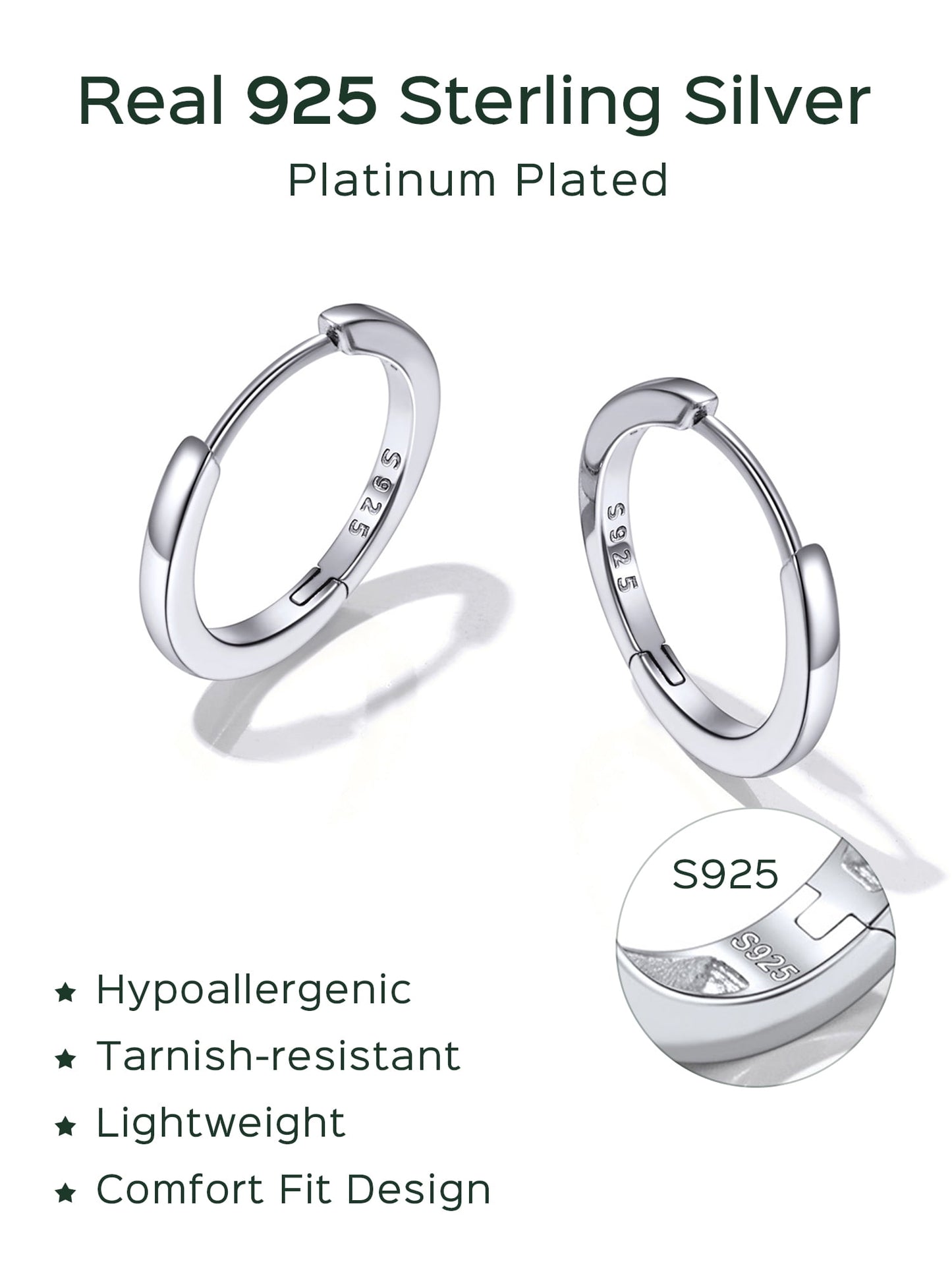 Silver Hoop Earrings for Women 925 Sterling Silver Small Hoops Polished 6MM Birthday Jewelry Gift for Her