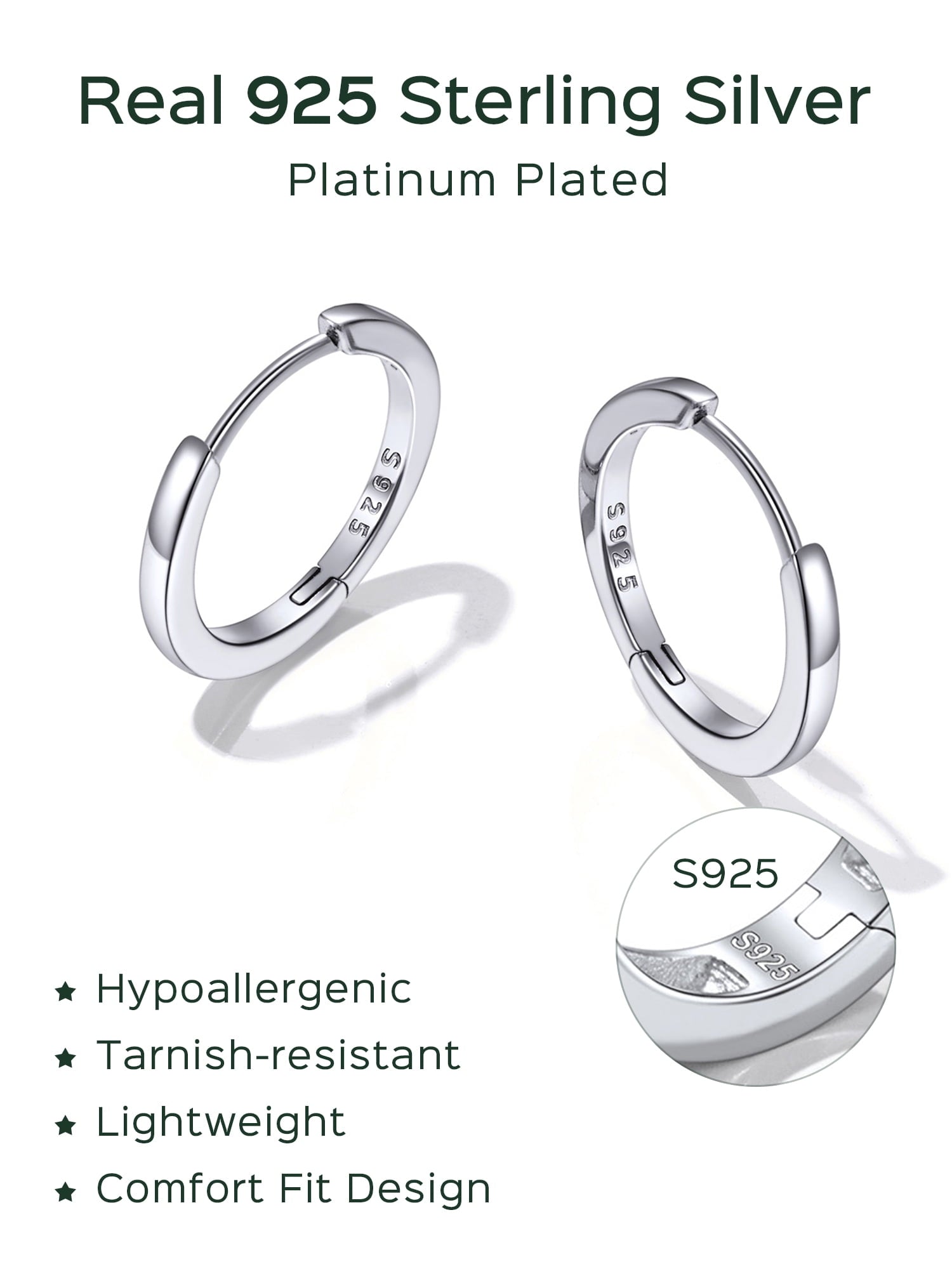Silver Hoop Earrings for Women 925 Sterling Silver Small Hoops Polished 6MM Birthday Jewelry Gift for Her
