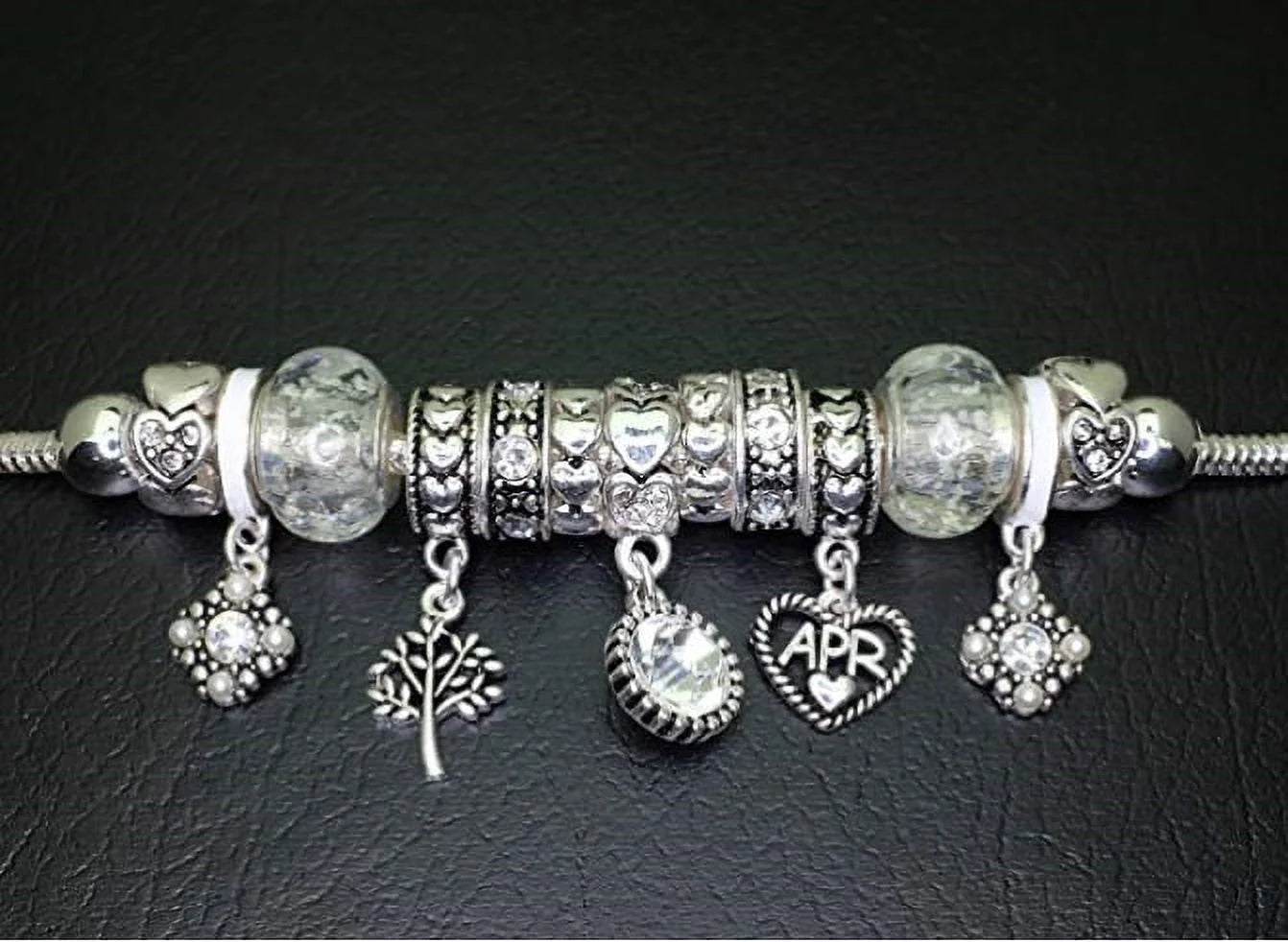 Birthstone Bracelet Multi-Color Charm Beads Silvertone