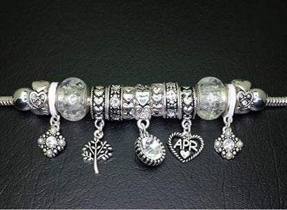 Birthstone Bracelet Multi-Color Charm Beads Silvertone