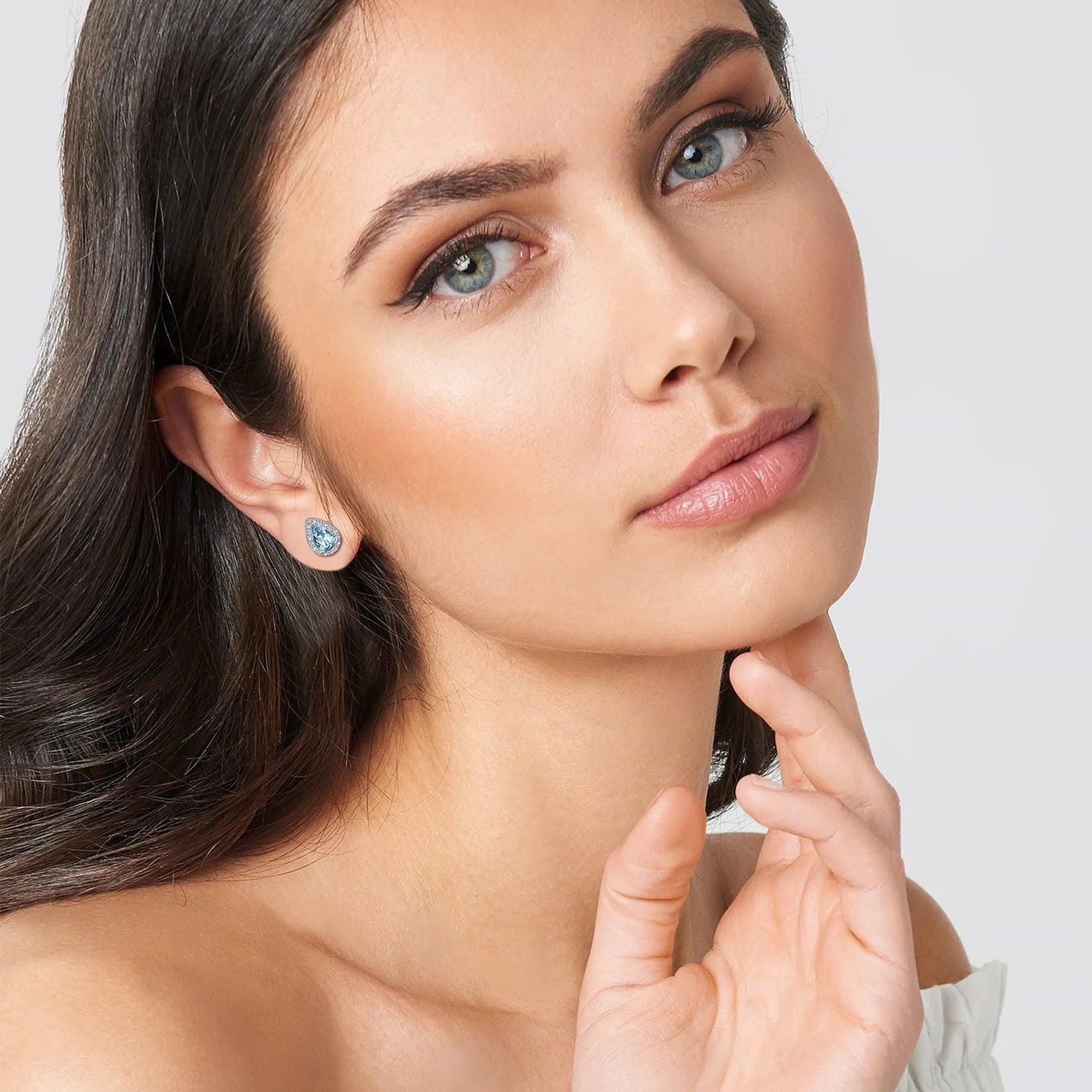925 Sterling Silver Birthstone Stud Earrings for Women, Sparking March Teardrop Cut Diamond Earrings for Sensitive Ears