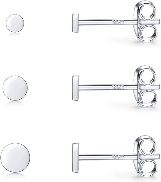 Sterling Silver Stud Earrings for Women, Tiny Flat Dot Earrings Set | Small Hypoallergenic Circle Stud Earrings | Dainty round Tragus Cartilage Studs for Men (2Mm/3Mm/4Mm)